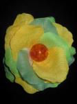 Elastic par cu floare din material textil verde si galben 