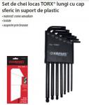 Set de chei locas TORX® lungi cu cap sferic in suport de plastic