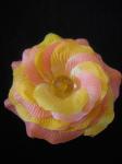 Elastic par cu floare din material textil galben cu roz 