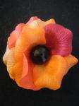 Elastic par cu floare din material textil rosu, portocaliu si grena 